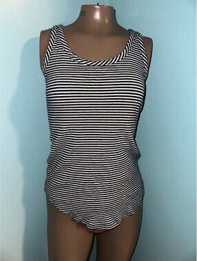 LOFT Women's Black and White Striped Cotton Tank Top, Size S